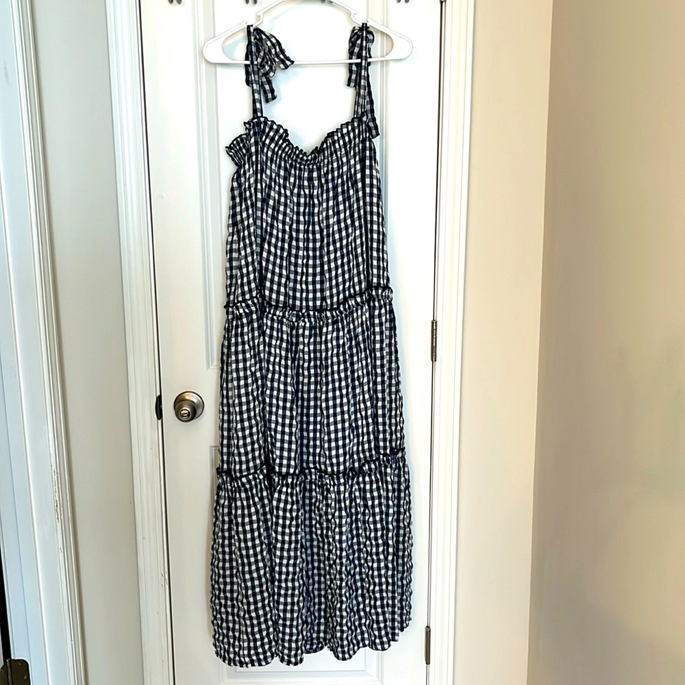 Navy Gingham Tiered Maxi